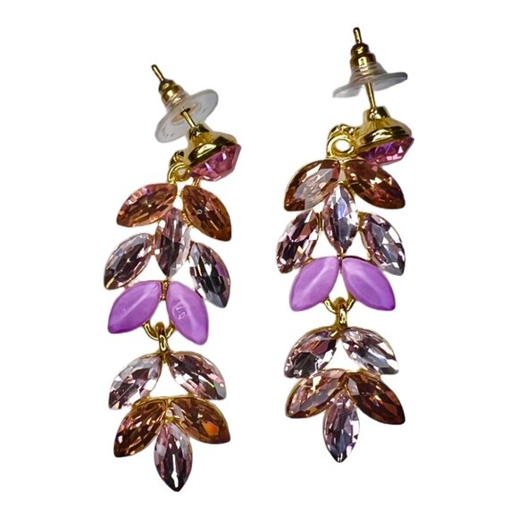 Tiered Droplet Rhinestone Earrings in Pink and Gold - STUNNING! - Picture 3 of 4